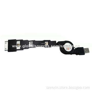 4-in-1 Retractable Transfer Cable for iPhone 4/5, Mini and Micro USB Port, Smartphones